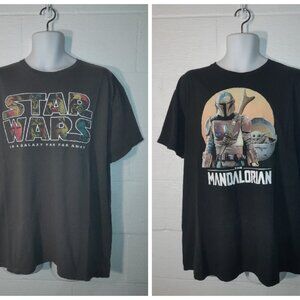 Set of 2 Men's XL Star Wars The Mandalorian Cotton T-Shirts Black Gray Logo